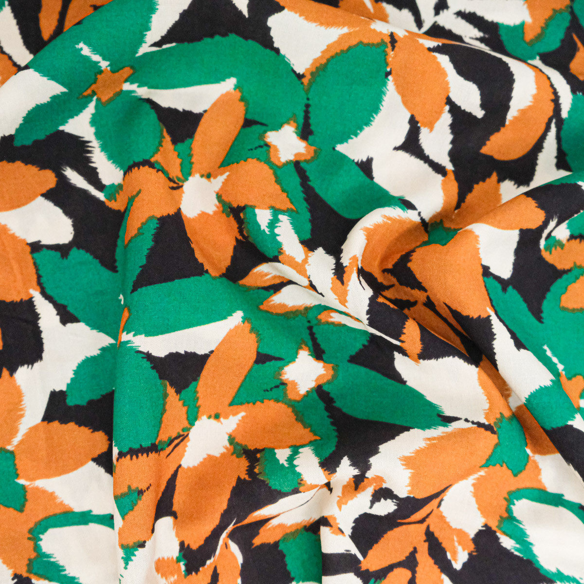 Alessia Printed Viscose Poplin in Camel Green - Maison Klem